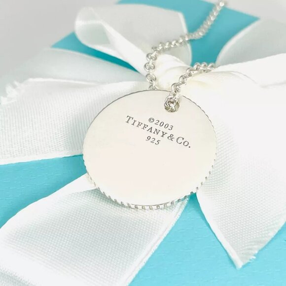 16" Tiffany Round Coin Edge Engravable Pendant on 1.5mm Link Chain Necklace - Picture 3 of 16